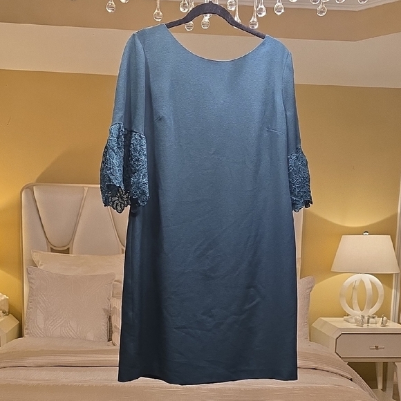 Karl Lagerfeld Blue Mini Dress with Lace Sleeves - Picture 1 of 11